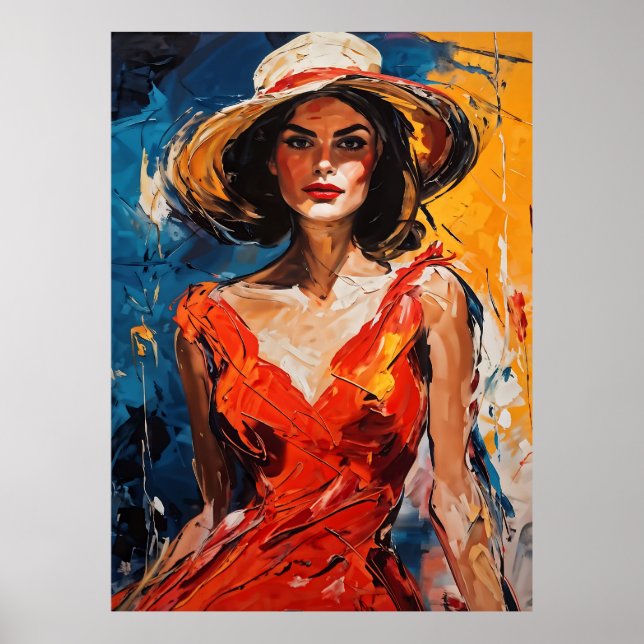 Poster Mulher no vestido de coquetel vermelho (Frente)