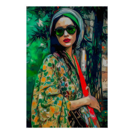 Póster Mulher nos óculos de sol verde