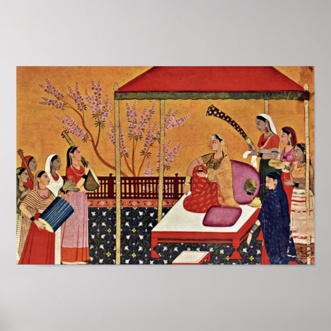 Póster Mulher Ouve Música Por Indischer Maler Um (Frente)