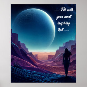 Poster Mulher parada no deserto olhando para a lua