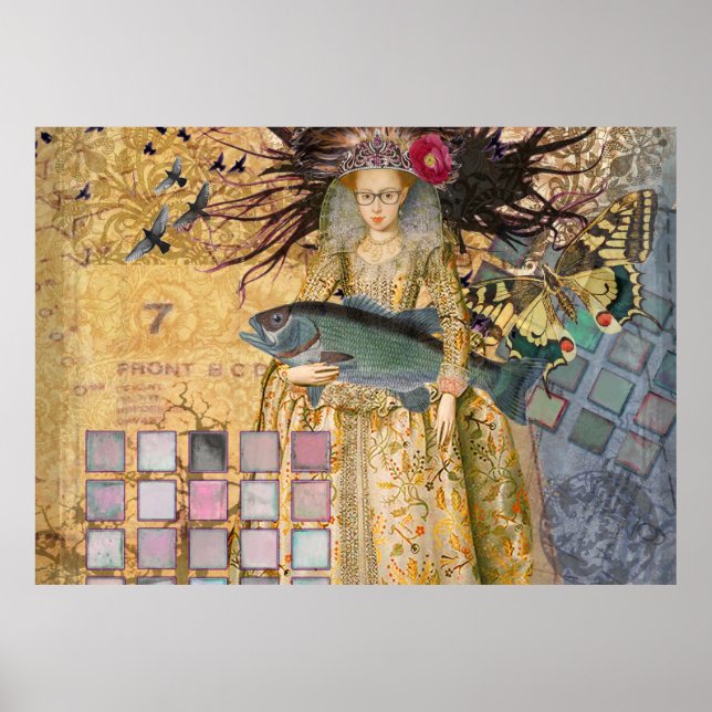Poster Mulher Peixes Peixe Gótico Renascimento Caprichoso (Frente)