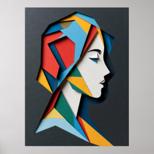 Poster Mulher Perfil Recorte Geométrico de Papel