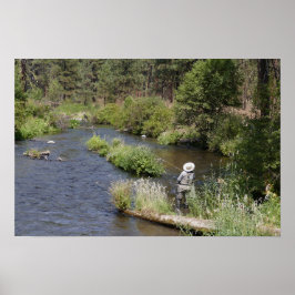 Poster Mulher Pescando com Mosca no Rio Metolius, Oregon