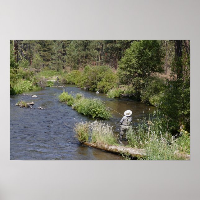 Poster Mulher Pescando com Mosca no Rio Metolius, Oregon (Frente)