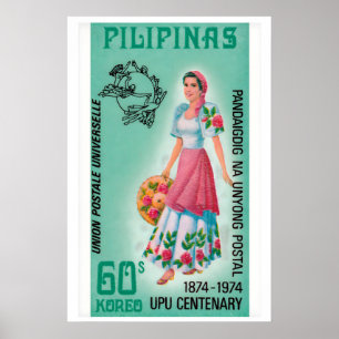 Poster Mulher Pilipinas 1960s-70s Selo Postal - Vintage