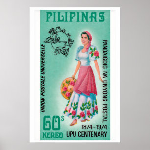 Poster Mulher Pilipinas Selos Postais dos Anos 1960-70 - 