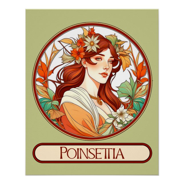 Póster Mulher Poinsettia Art Nouveau (Frente)