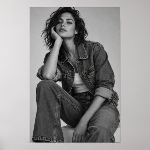 Poster Mulher Preta e Branca em Retrato de Moda de Jeans
