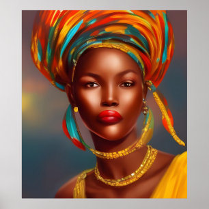 Poster mulher princesa africana 3 jóias de ouro