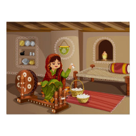 Póster Mulher Punjabi Espinnig Charkha - Estilo de Vida R