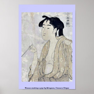 Poster Mulher que fuma uma tubulação por Kitagawa,