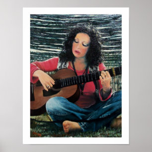 Poster Mulher que joga a música com guitarra acústica