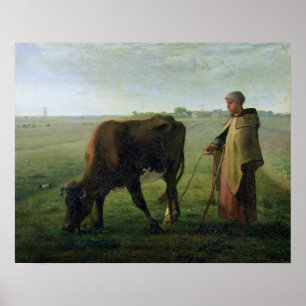 Poster Mulher que pasta sua vaca, 1858