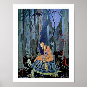 Póster Mulher que senta-se em uma tartaruga
