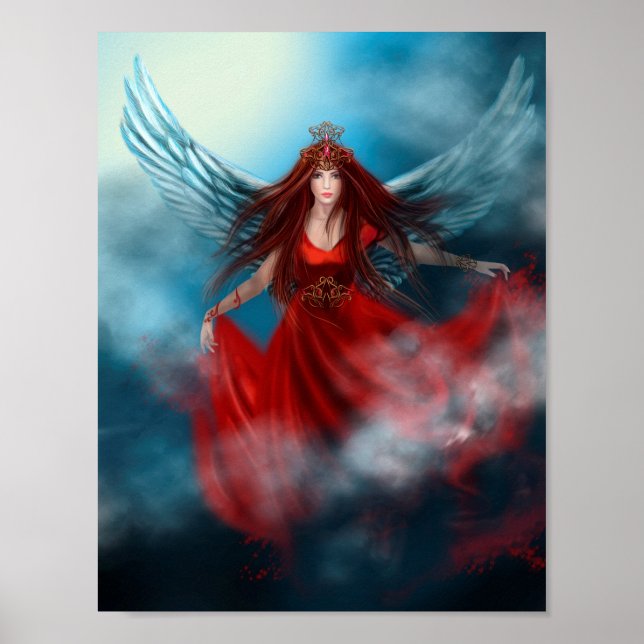 Póster Mulher rainha com asas vestidas de vermelho em nuv (Frente)