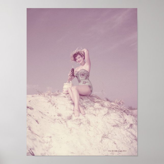 Poster Mulher relaxando na praia (Frente)