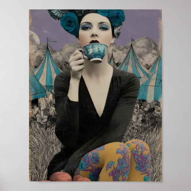 Poster Mulher Retro Bebe Chá no Circo (Frente)