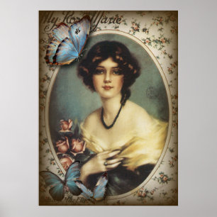 Póster mulher retro floral de Paris do victorian do