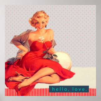 Póster Mulher-retrora no estilo de vintagem do vestido ve