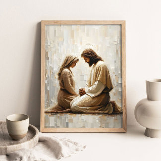 Poster Mulher Rezando com Jesus, Arte Cristã, Jesus e