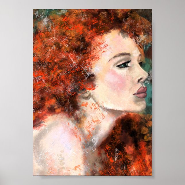 Poster Mulher Ruiva Bonita - Pintura Original Abstrata  (Frente)
