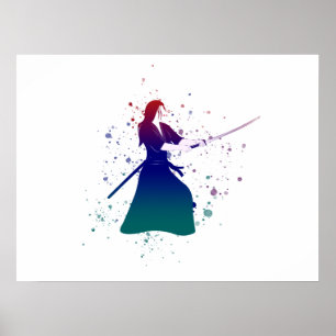 Poster Mulher Samurai Guerreira com Espada