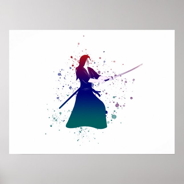 Poster Mulher Samurai Guerreira com Espada (Frente)