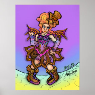 Poster Mulher Sassy Steampunk Com Chapéu E Arte De Asas
