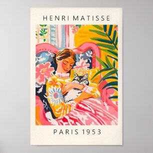 Poster Mulher Segurando Um Gato, Arte De Muro Rosa Matiss