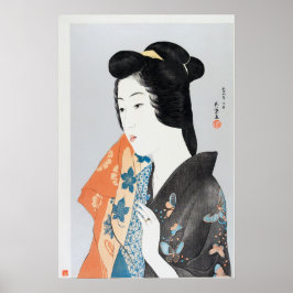 Poster Mulher segurando uma toalha de mão por Goyō Hashig