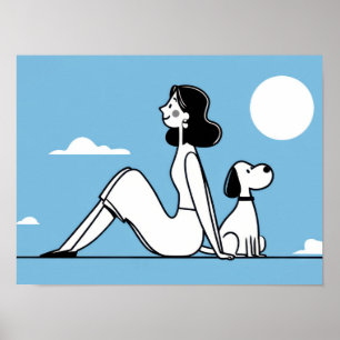 Poster Mulher sentada com cachorro sob a lua