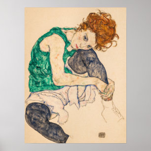 Poster Mulher sentada com joelho torto por Egon Schiele