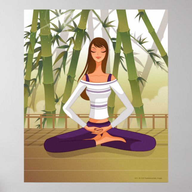 Póster Mulher sentada em lotus, meditando (Frente)