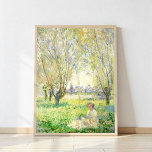 Poster Mulher sentada sob os Willows por Claude Monet<br><div class="desc">Uma bela pintura de Claude Monet, com uma mulher sentada entre pás de esmeralda e verde limão de limão pintadas e em forma de crescente, sob árvores altas. Traços de lavanda roxo e amarelo-palha sugerem folhas nas poucas copas. Uma banda de cor de areia que atravessa a composição à distância...</div>