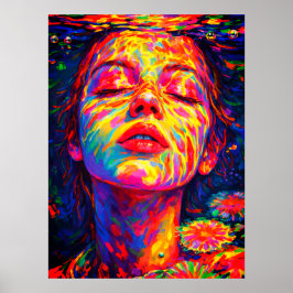 Poster Mulher Serena Sob Água Cores do Arco-íris Impasto