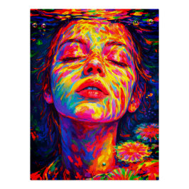 Póster Mulher Serena Sob Água Cores do Arco-íris Impasto