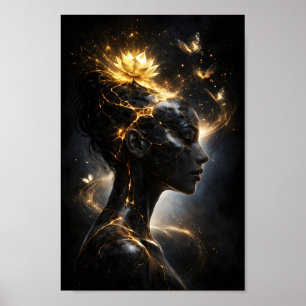Poster Mulher Silhueta Kintsugi com Lótus Dourado