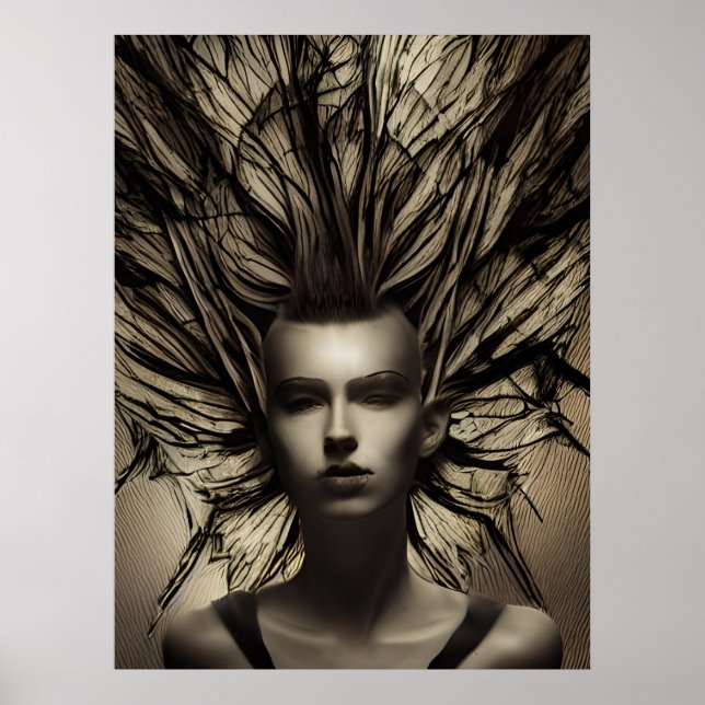 Poster Mulher Sob Arte Abstrato AI Distônica Água (Frente)