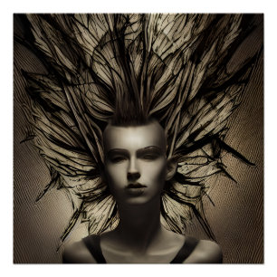 Póster Mulher Sob Arte Abstrato AI Distônica Água