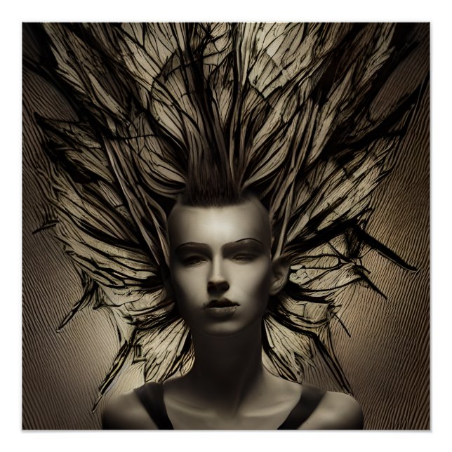 Póster Mulher Sob Arte Abstrato AI Distônica Água (Frente)