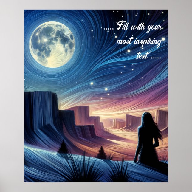 Poster Mulher solitária sentada olhando para a lua (Frente)