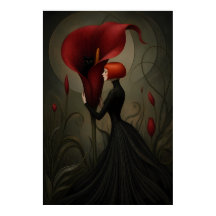 Mulher Surrealista com Lírio-de-água Vermelho e Ga