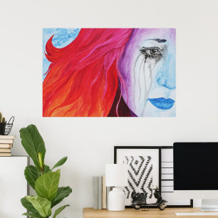 Póster Mulher Surrealista de Arco-Íris Perdendo Cor Arte 