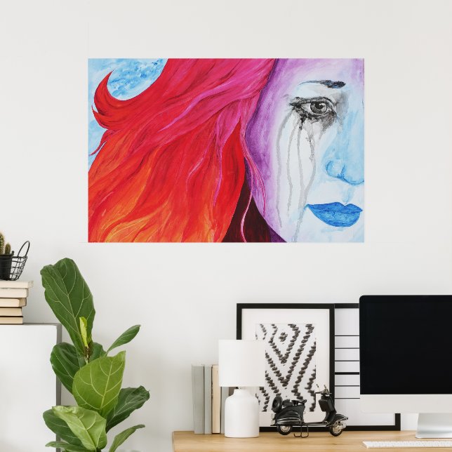 Póster Mulher Surrealista de Arco-Íris Perdendo Cor Arte  (Escritório em casa)