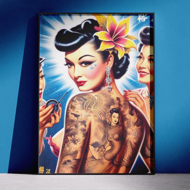 Póster Mulher Tatuada Oriental Retro (Criador carregado)