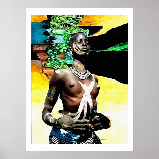 Póster Mulher Tribal Africana em dança tribal (Frente)