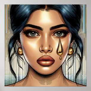Poster Mulher Triste e Bonita com Lágrima de Ouro