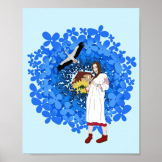Poster Mulher ucraniana, Stork e flores