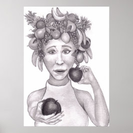Poster Mulher Usando um Chapéu Feito de Frutas Oferecendo
