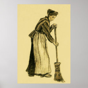 Póster Mulher Van Gogh com Broom Fine Art